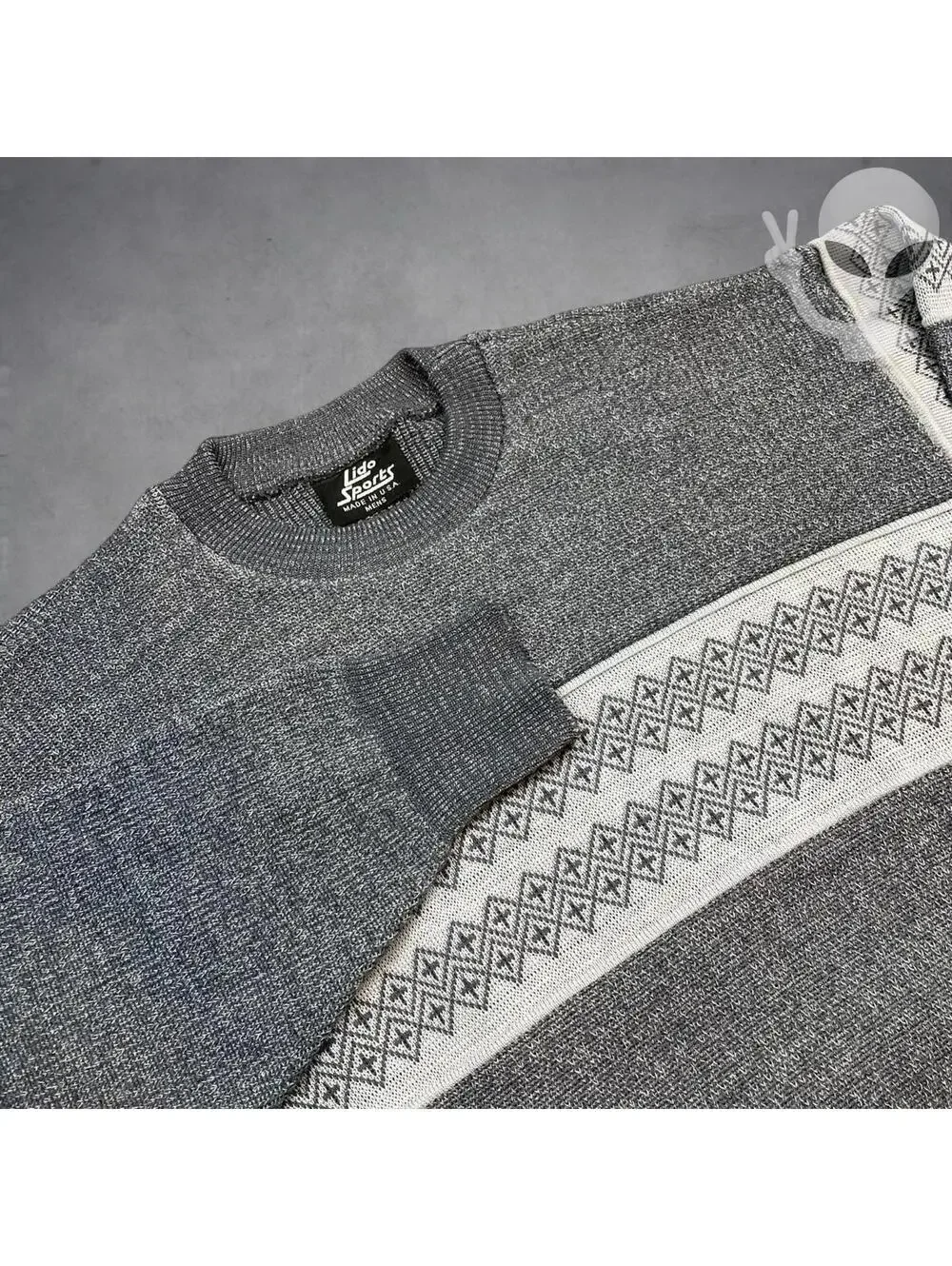 Vintage Lido Sports Mens Large Pure Wool Knit Sweater 80s USA Grandpa Core Gray